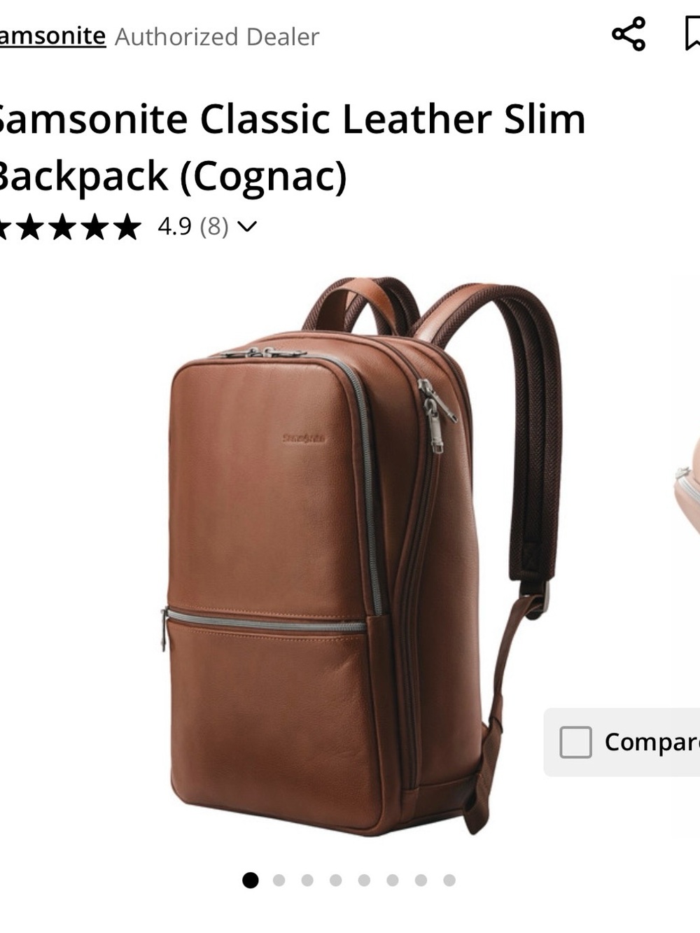 Samsonite Brand New With Tags Brown Leather Slim Backpack